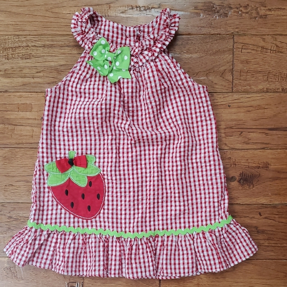 Emily Rose Red Gingham Dress With Strawberry Detail